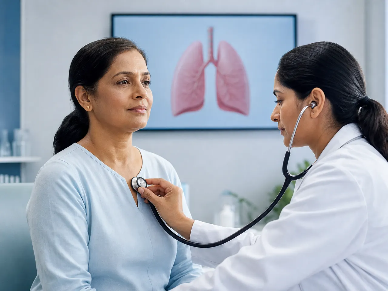 Doctor consulting an adult patient about respiratory health