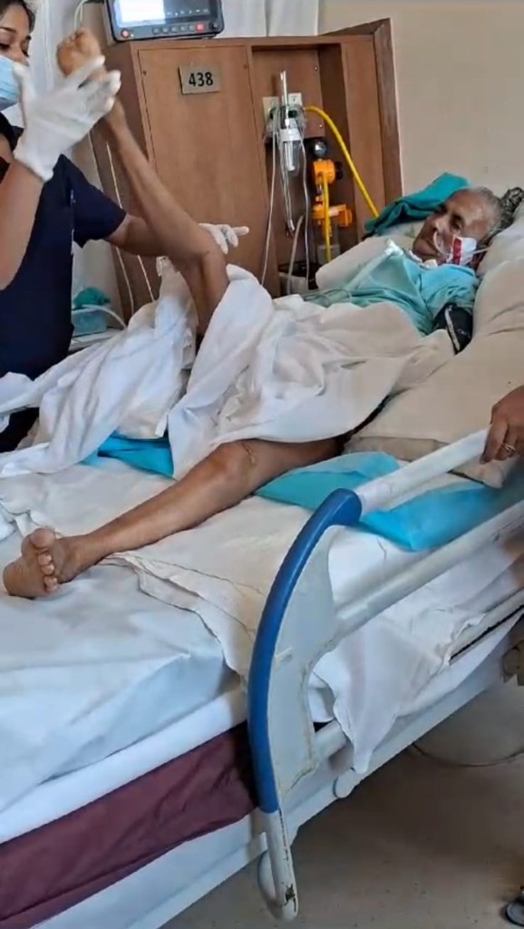 Mrs. Chhabi Basu receiving care in hospital during critical illness